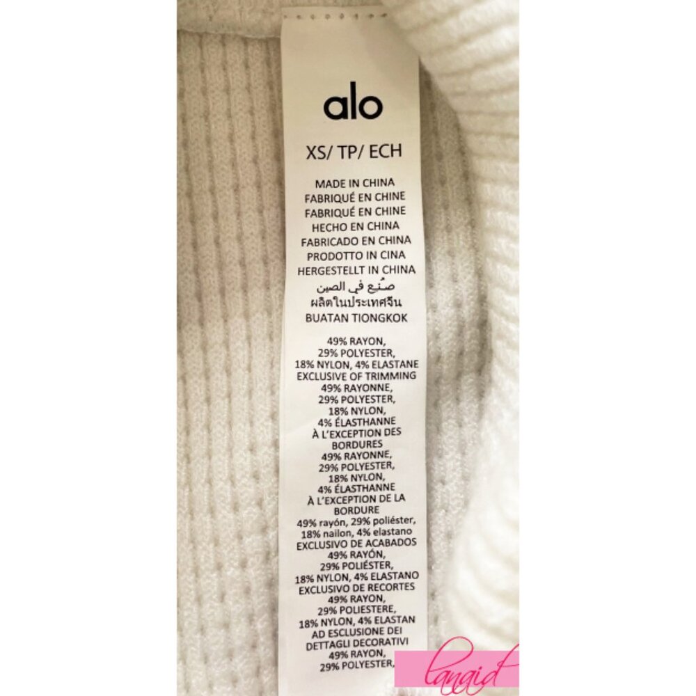 Alo Weekend Escape Mock Neck Long Sleeve Ivory Waffle Thermal Turtleneck Sweater - Picture 14 of 16